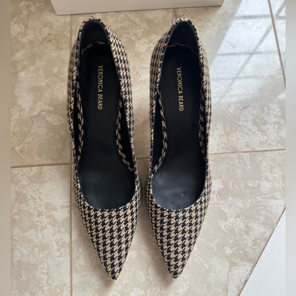 Veronica Beard Houndstooth Heels in Black and Cream